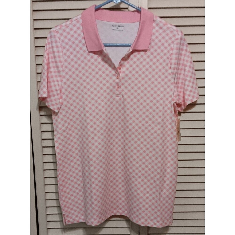 Studio Works Pink Gingham Short Sleeve Blouse Women's  Size M  New with Tags NWT